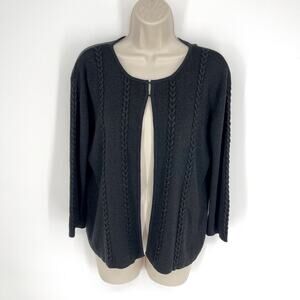 Joseph A. Metallic Open Silk Blend Cardigan Sz L Braid Accent Black Shimmer